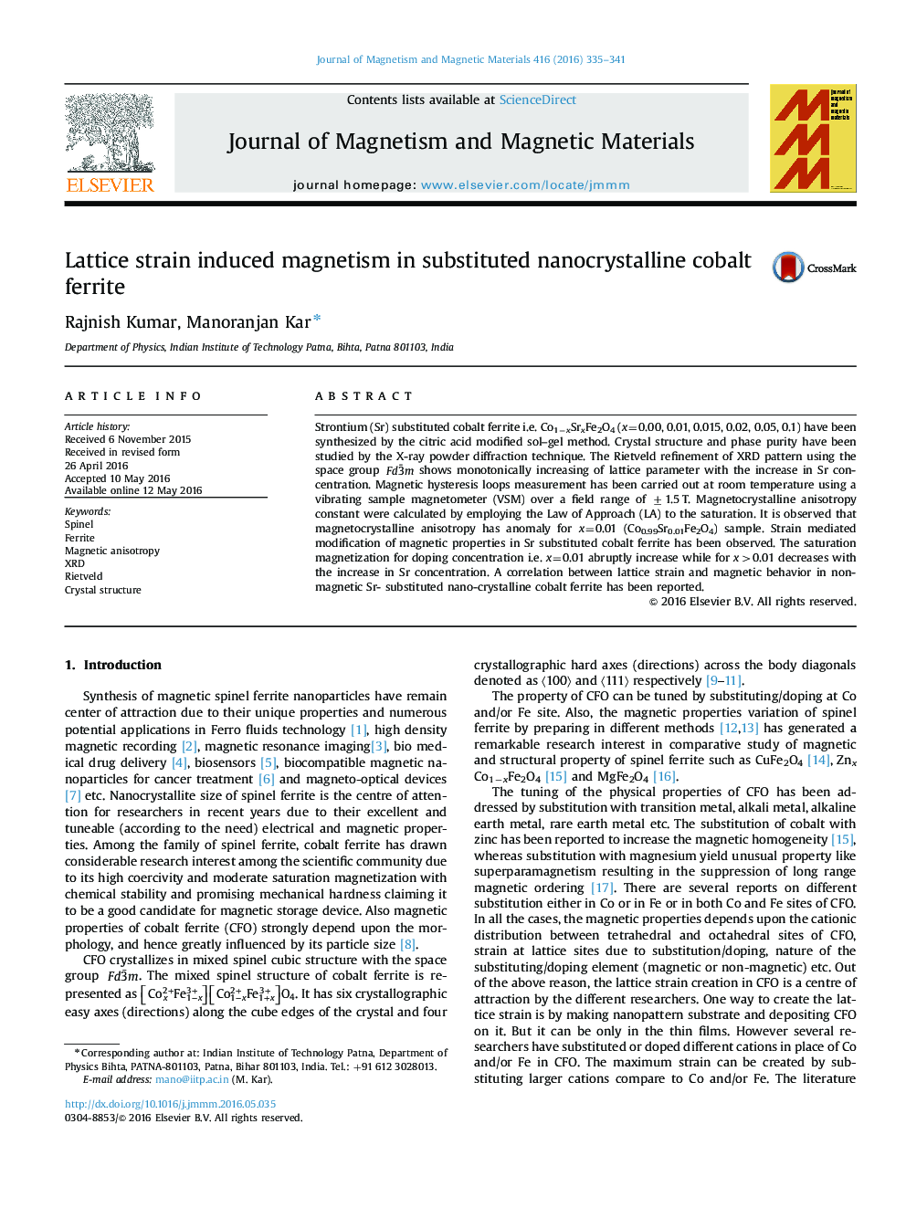 Lattice strain induced magnetism in substituted nanocrystalline cobalt ferrite