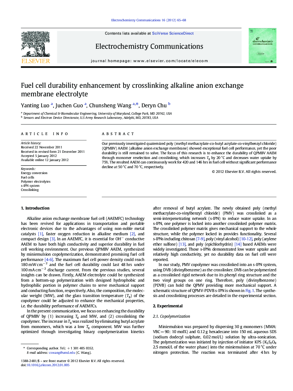 Fuel cell durability enhancement by crosslinking alkaline anion exchange membrane electrolyte