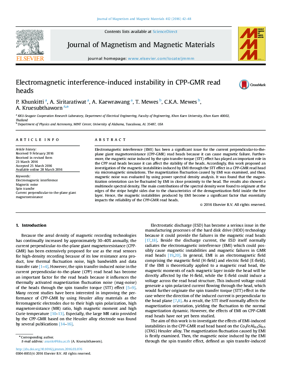 Electromagnetic interference-induced instability in CPP-GMR read heads