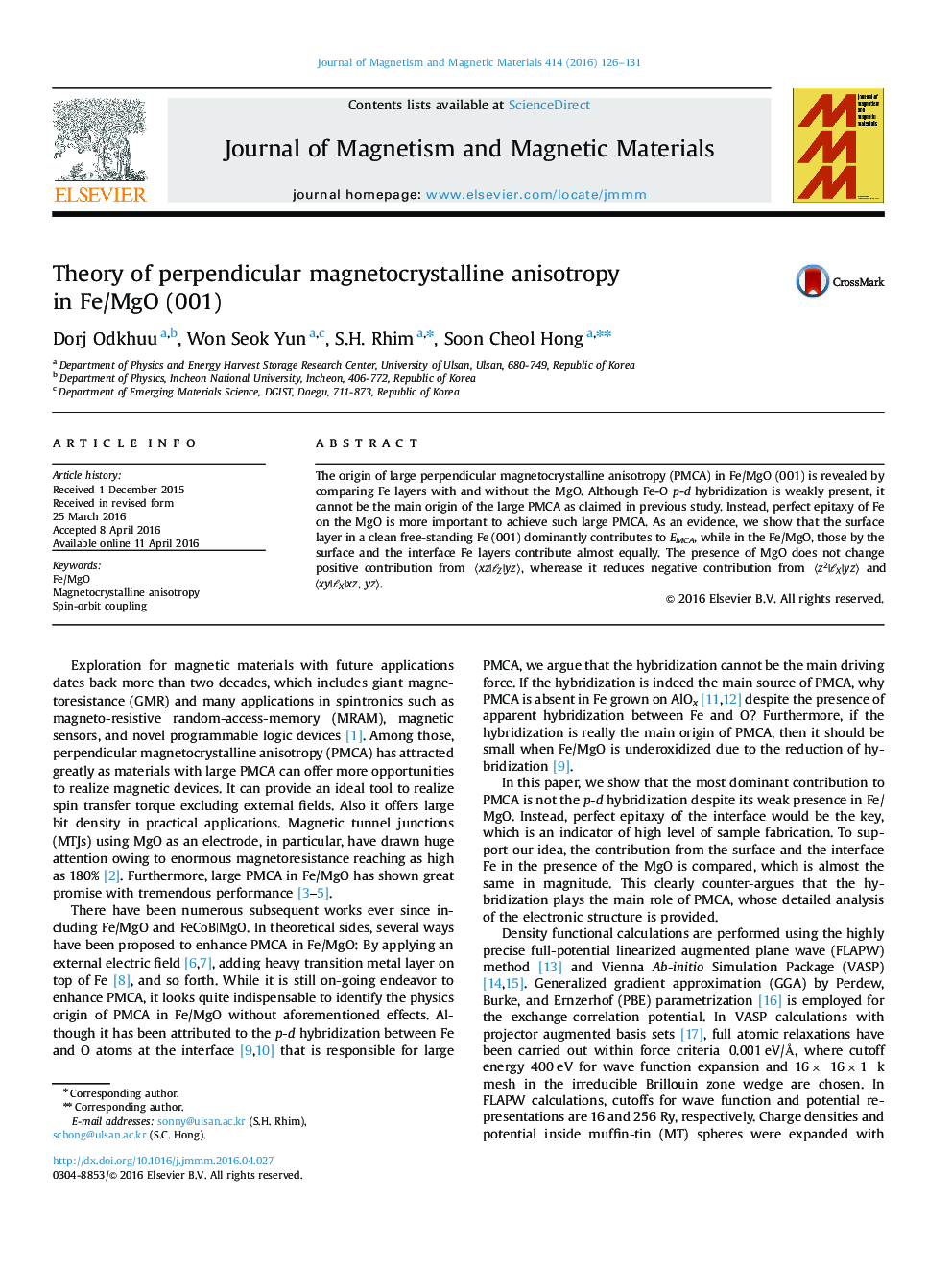 Theory of perpendicular magnetocrystalline anisotropy in Fe/MgO (001)