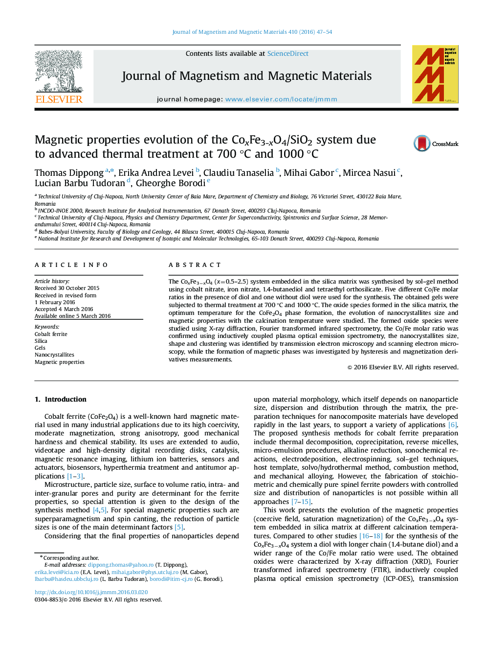 Magnetic properties evolution of the CoxFe3-xO4/SiO2 system due to advanced thermal treatment at 700 °C and 1000 °C