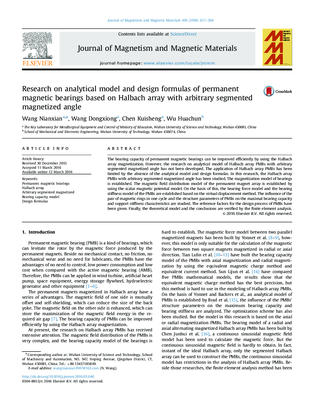 Research on analytical model and design formulas of permanent magnetic bearings based on Halbach array with arbitrary segmented magnetized angle