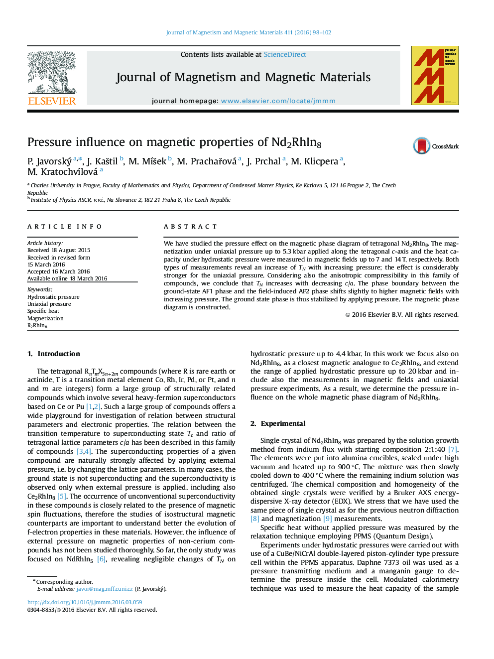 Pressure influence on magnetic properties of Nd2RhIn8