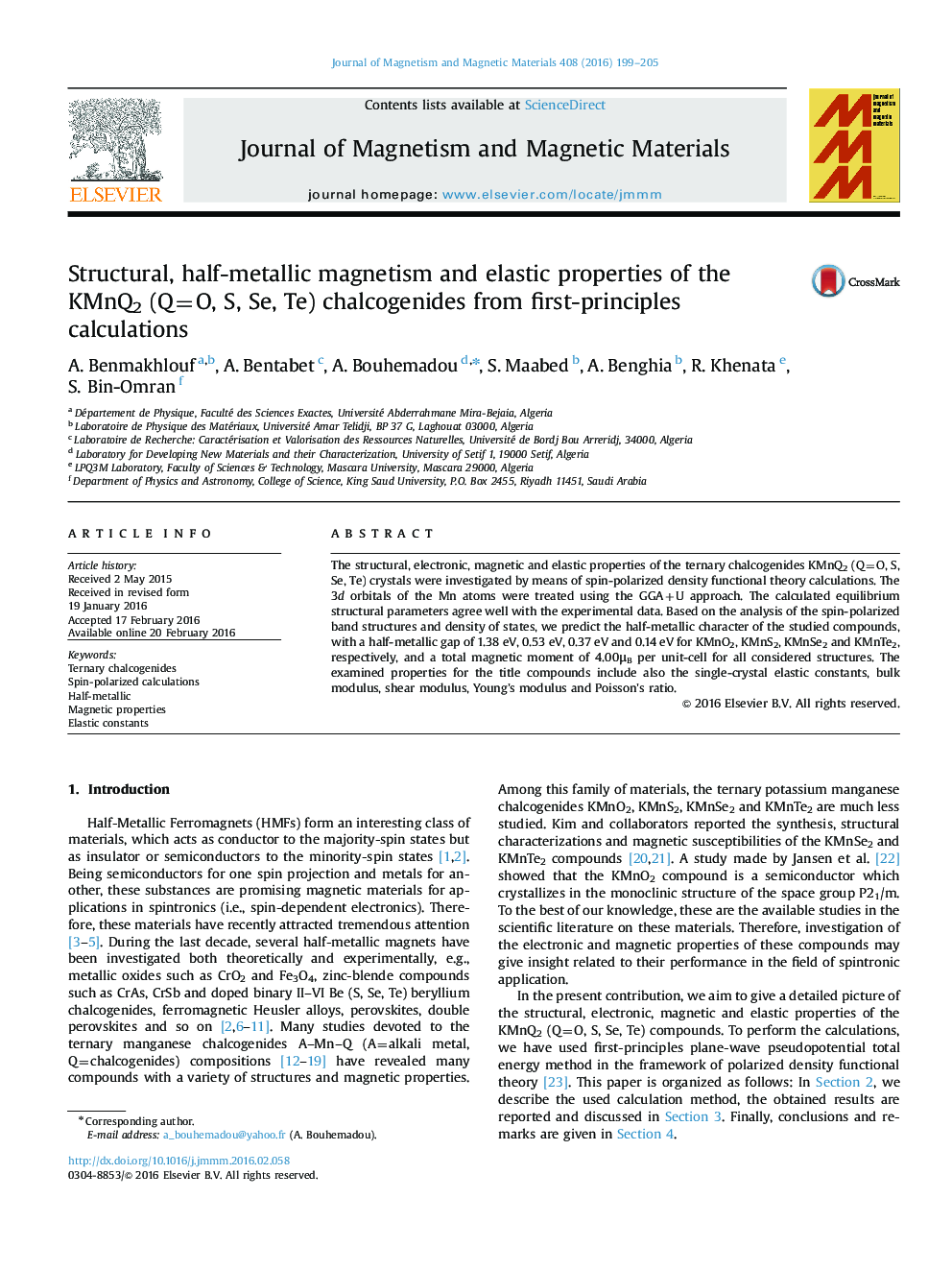 Structural, half-metallic magnetism and elastic properties of the KMnQ2 (Q=O, S, Se, Te) chalcogenides from first-principles calculations