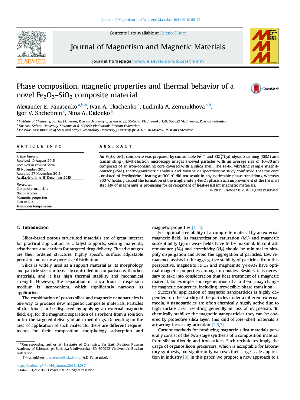 Phase composition, magnetic properties and thermal behavior of a novel Fe2O3–SiO2 composite material