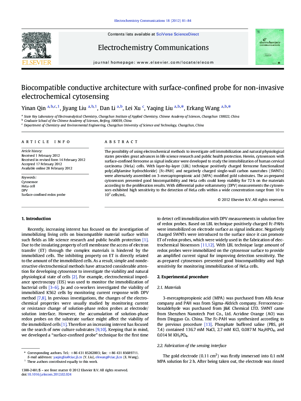 Biocompatible conductive architecture with surface-confined probe for non-invasive electrochemical cytosensing