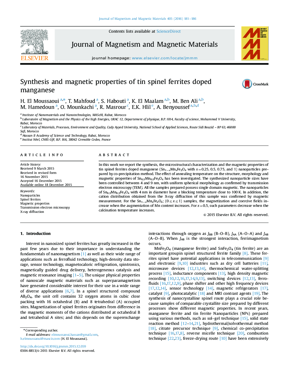 Synthesis and magnetic properties of tin spinel ferrites doped manganese