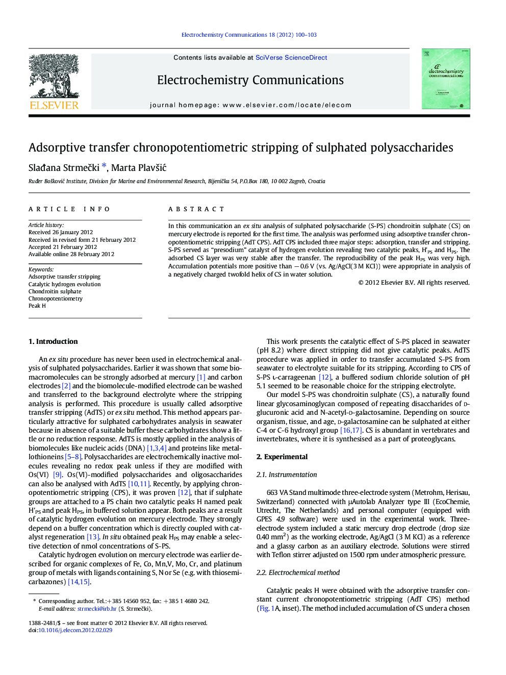 Adsorptive transfer chronopotentiometric stripping of sulphated polysaccharides