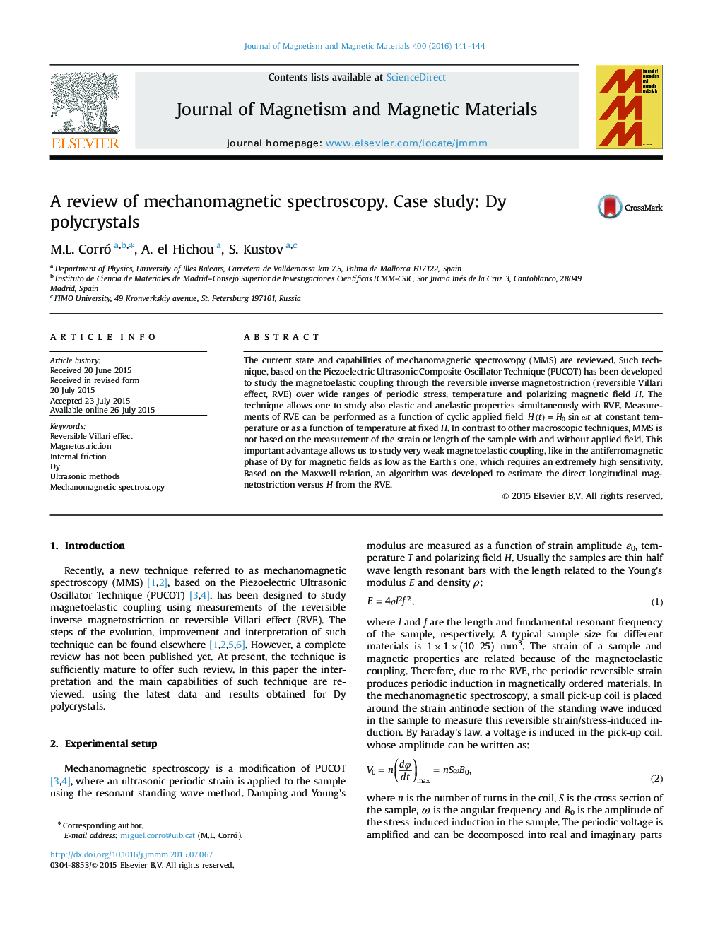 A review of mechanomagnetic spectroscopy. Case study: Dy polycrystals