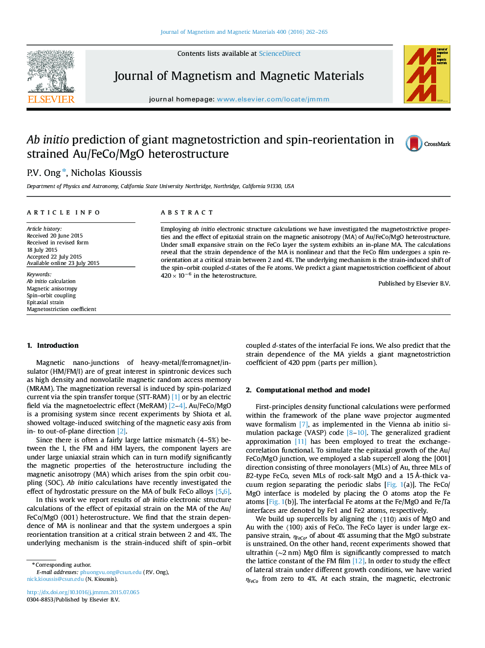 Ab initio prediction of giant magnetostriction and spin-reorientation in strained Au/FeCo/MgO heterostructure