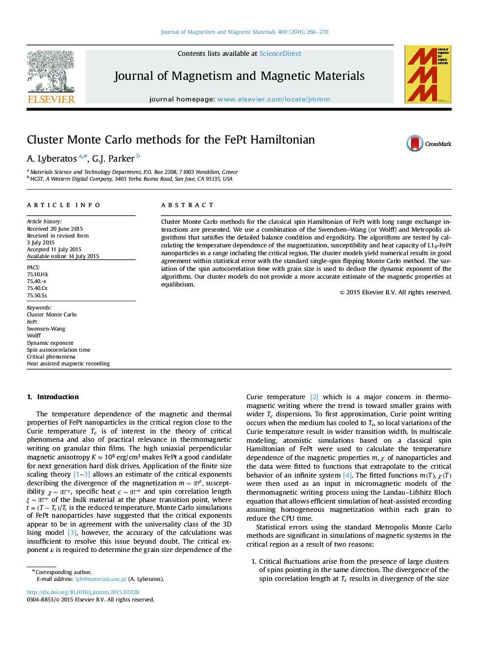 Cluster Monte Carlo methods for the FePt Hamiltonian