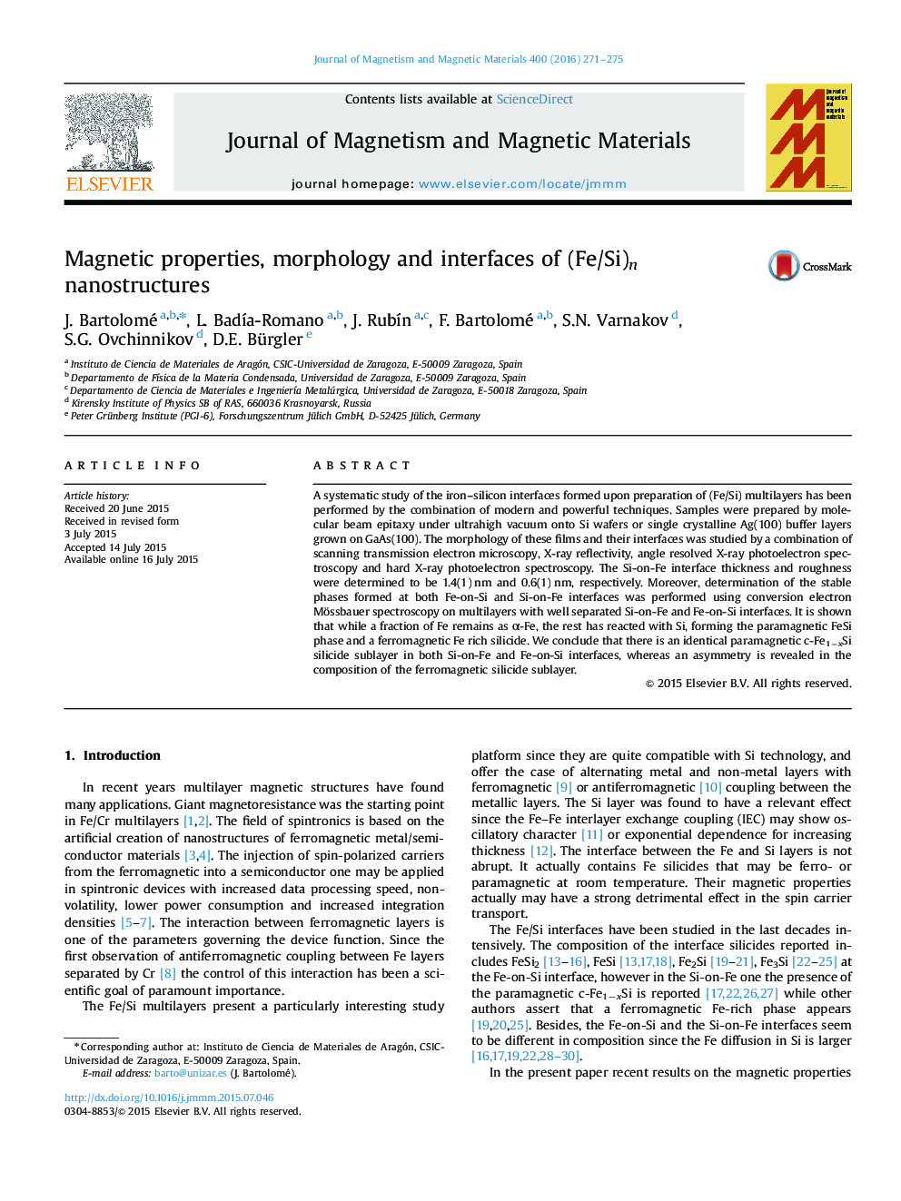 Magnetic properties, morphology and interfaces of (Fe/Si)n nanostructures