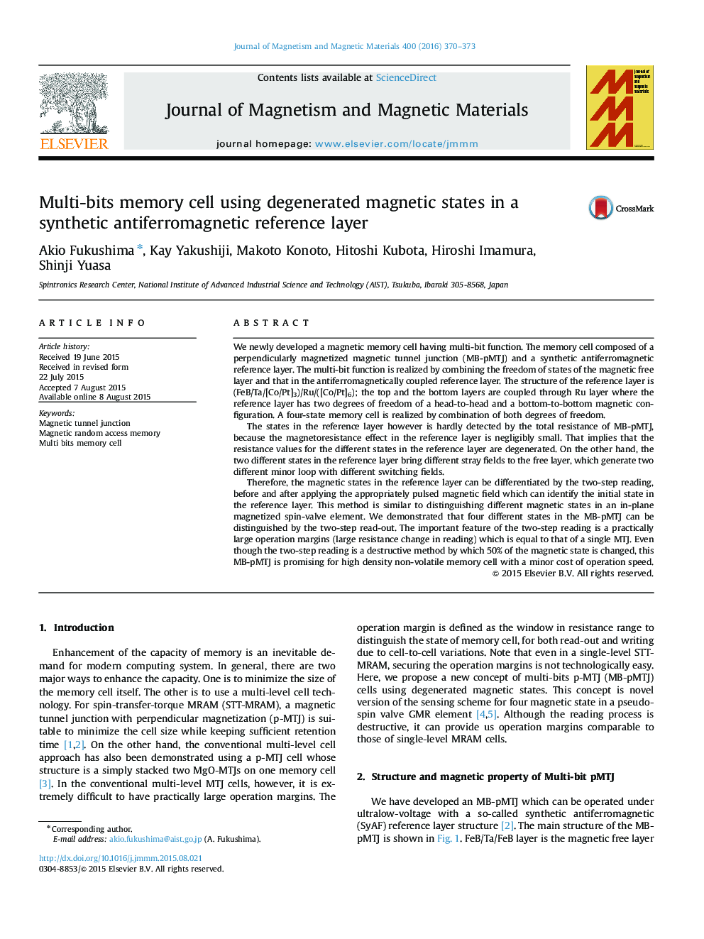 Multi-bits memory cell using degenerated magnetic states in a synthetic antiferromagnetic reference layer