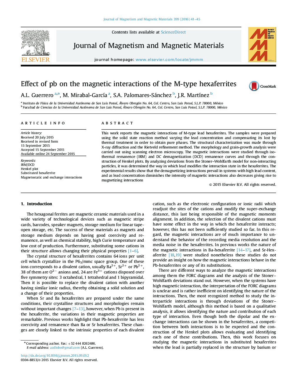 Effect of pb on the magnetic interactions of the M-type hexaferrites