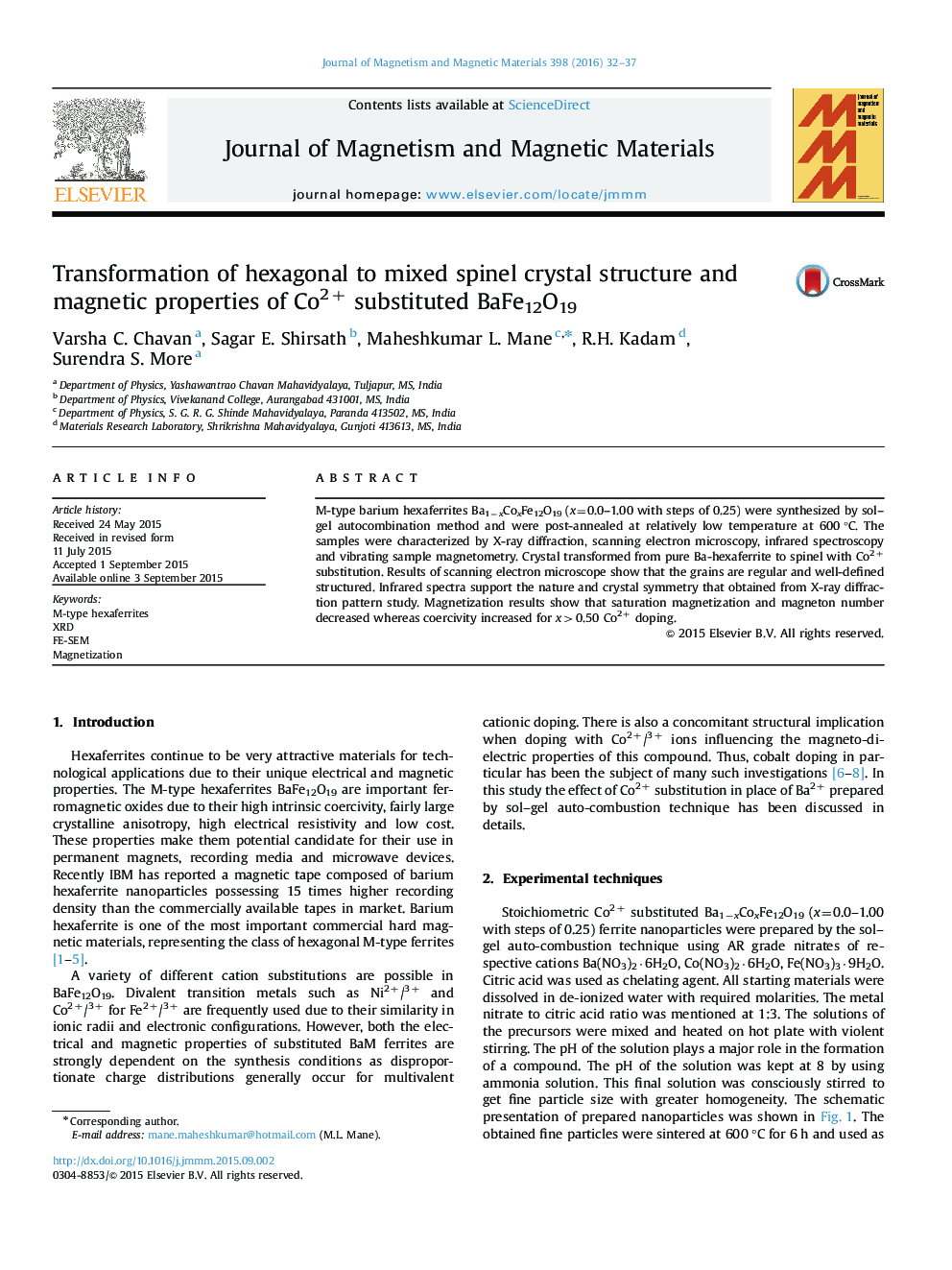 Transformation of hexagonal to mixed spinel crystal structure and magnetic properties of Co2+ substituted BaFe12O19