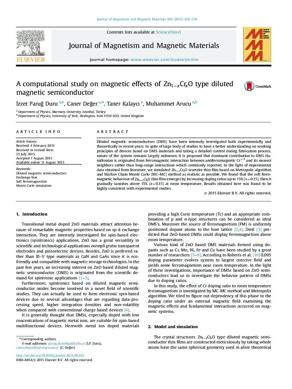 A computational study on magnetic effects of Zn1−xCrxOZn1−xCrxO type diluted magnetic semiconductor