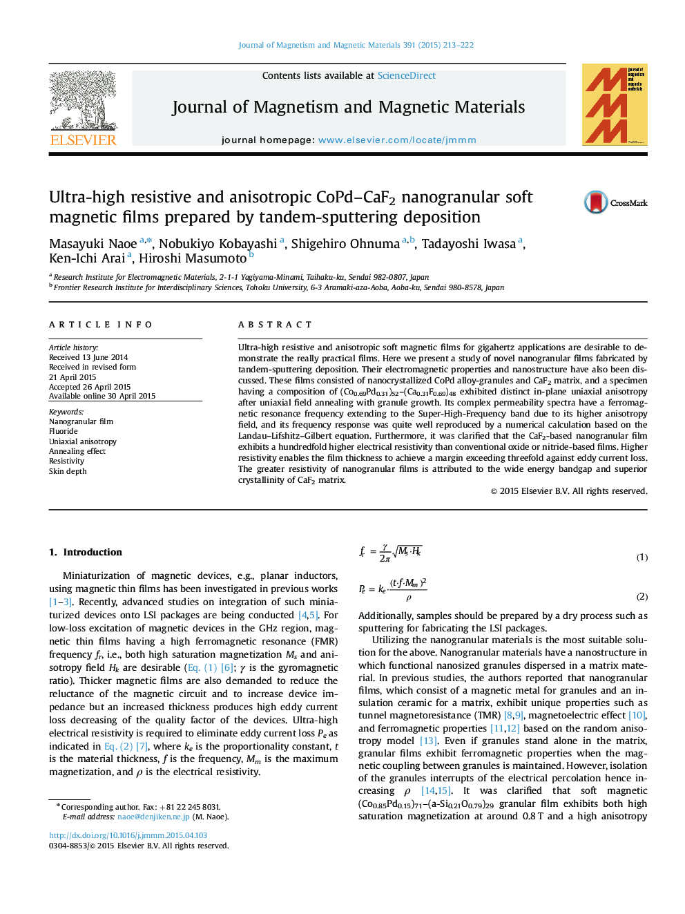 Ultra-high resistive and anisotropic CoPd-CaF2 nanogranular soft magnetic films prepared by tandem-sputtering deposition