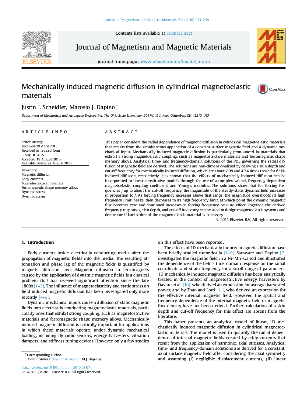 Mechanically induced magnetic diffusion in cylindrical magnetoelastic materials