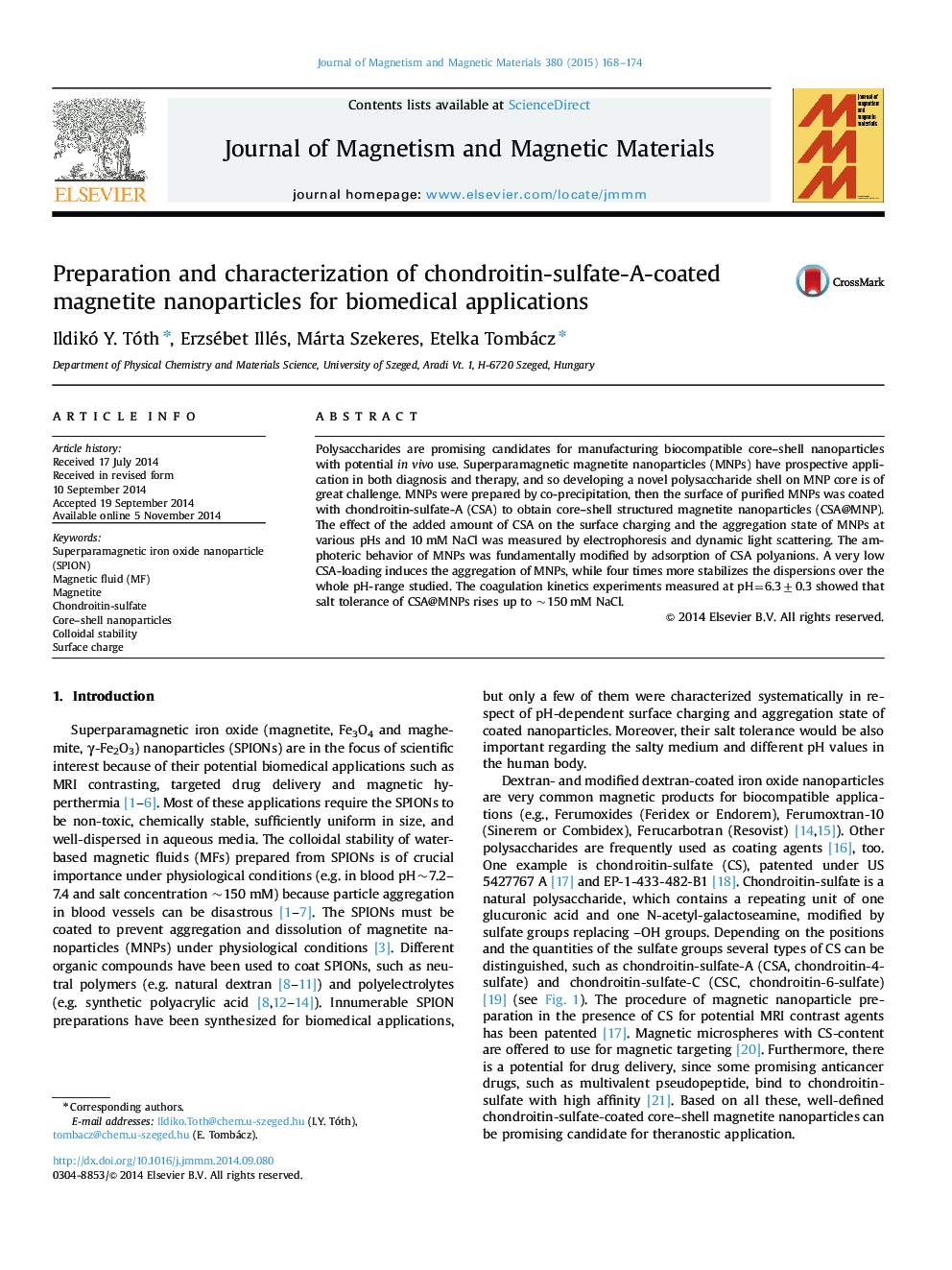 آماده سازی و مشخصه های نانوذرات مغناطیسی کاندرویتینا سولفاتا با استفاده از کاربردهای زیست پزشکی 