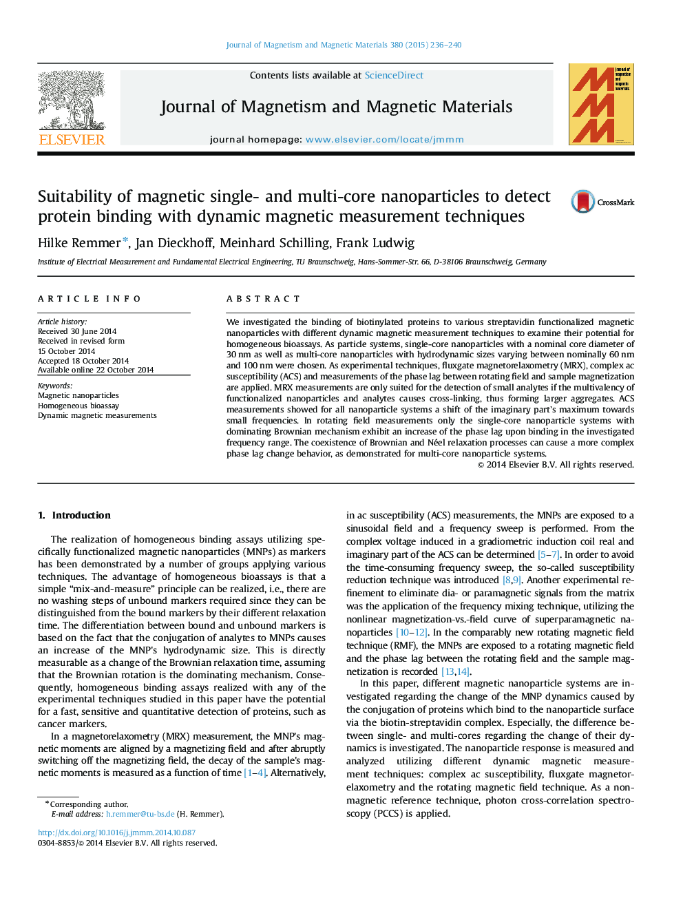 Suitability of magnetic single- and multi-core nanoparticles to detect protein binding with dynamic magnetic measurement techniques
