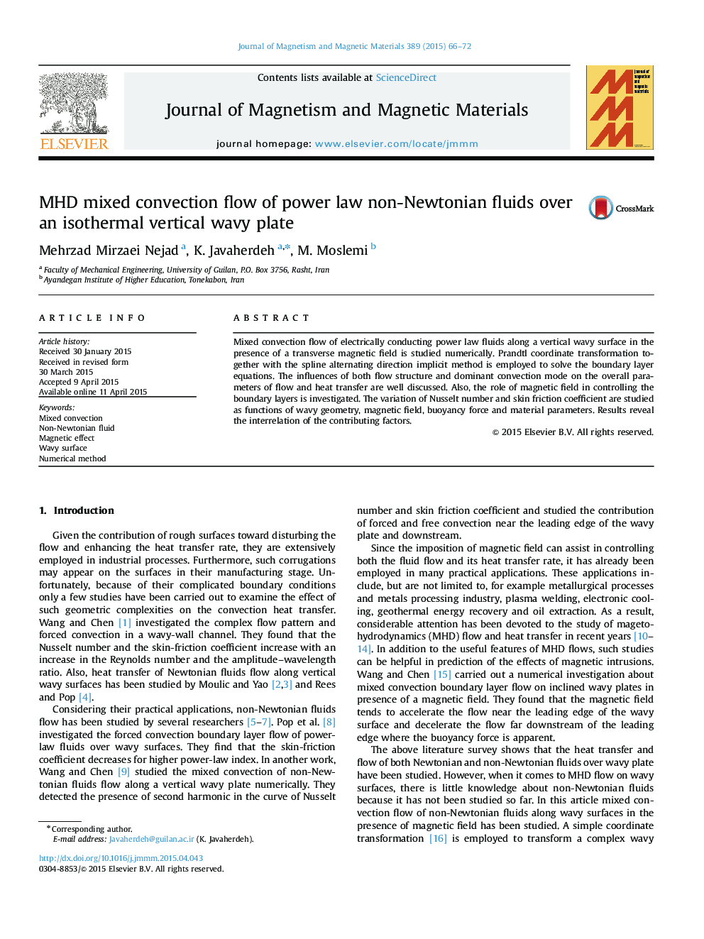 MHD mixed convection flow of power law non-Newtonian fluids over an isothermal vertical wavy plate