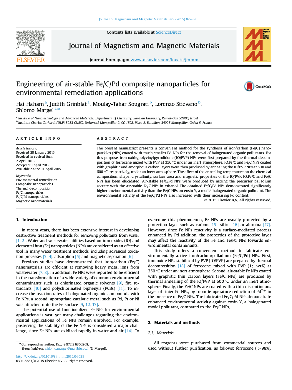 Engineering of air-stable Fe/C/Pd composite nanoparticles for environmental remediation applications