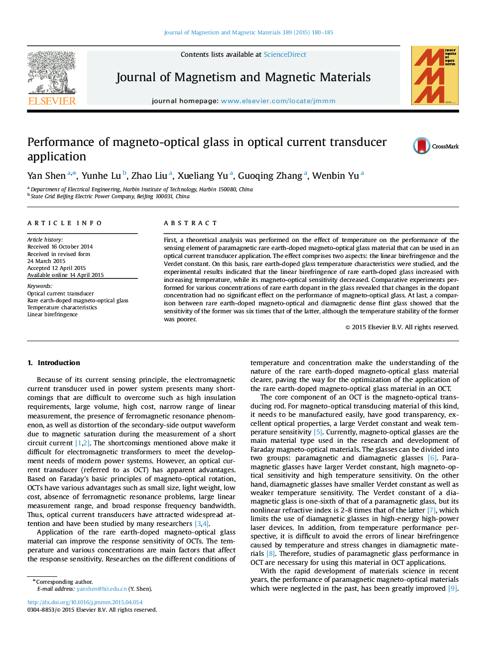 Performance of magneto-optical glass in optical current transducer application