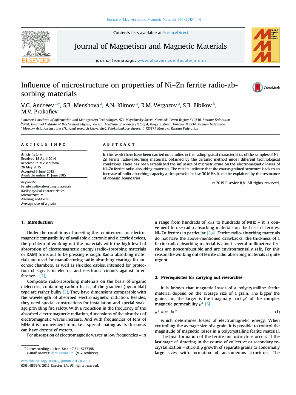 Influence of microstructure on properties of Ni–Zn ferrite radio-absorbing materials