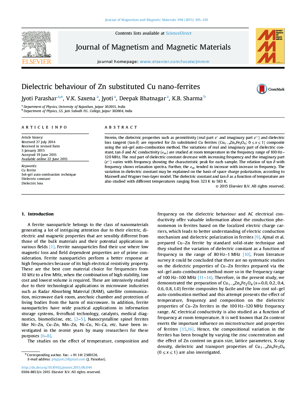 Dielectric behaviour of Zn substituted Cu nano-ferrites