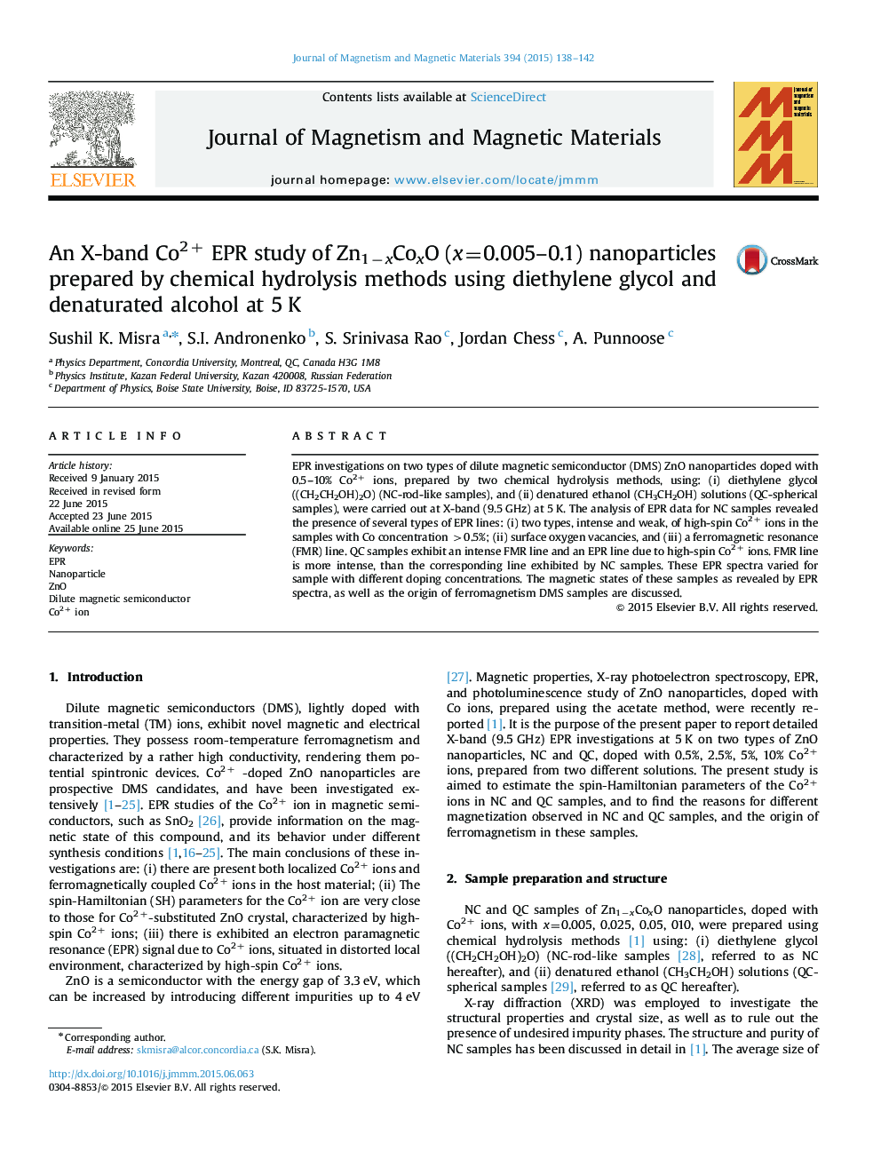 An X-band Co2+ EPR study of Zn1−xCoxO (x=0.005–0.1) nanoparticles prepared by chemical hydrolysis methods using diethylene glycol and denaturated alcohol at 5 K