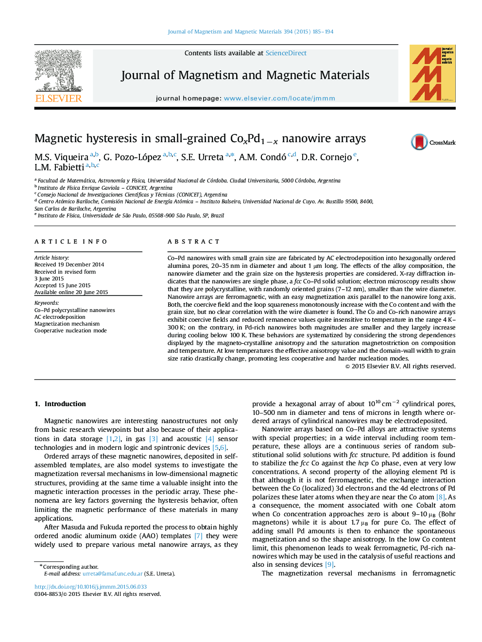 Magnetic hysteresis in small-grained CoxPd1−x nanowire arrays