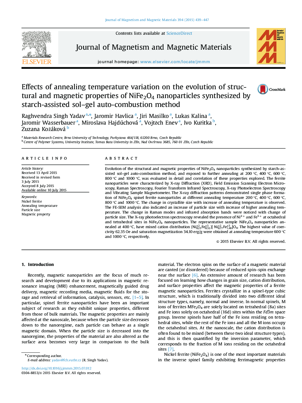 Effects of annealing temperature variation on the evolution of structural and magnetic properties of NiFe2O4 nanoparticles synthesized by starch-assisted sol-gel auto-combustion method