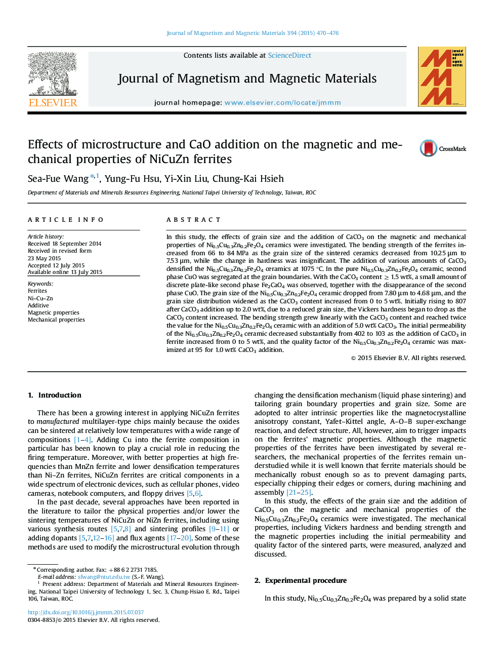 Effects of microstructure and CaO addition on the magnetic and mechanical properties of NiCuZn ferrites