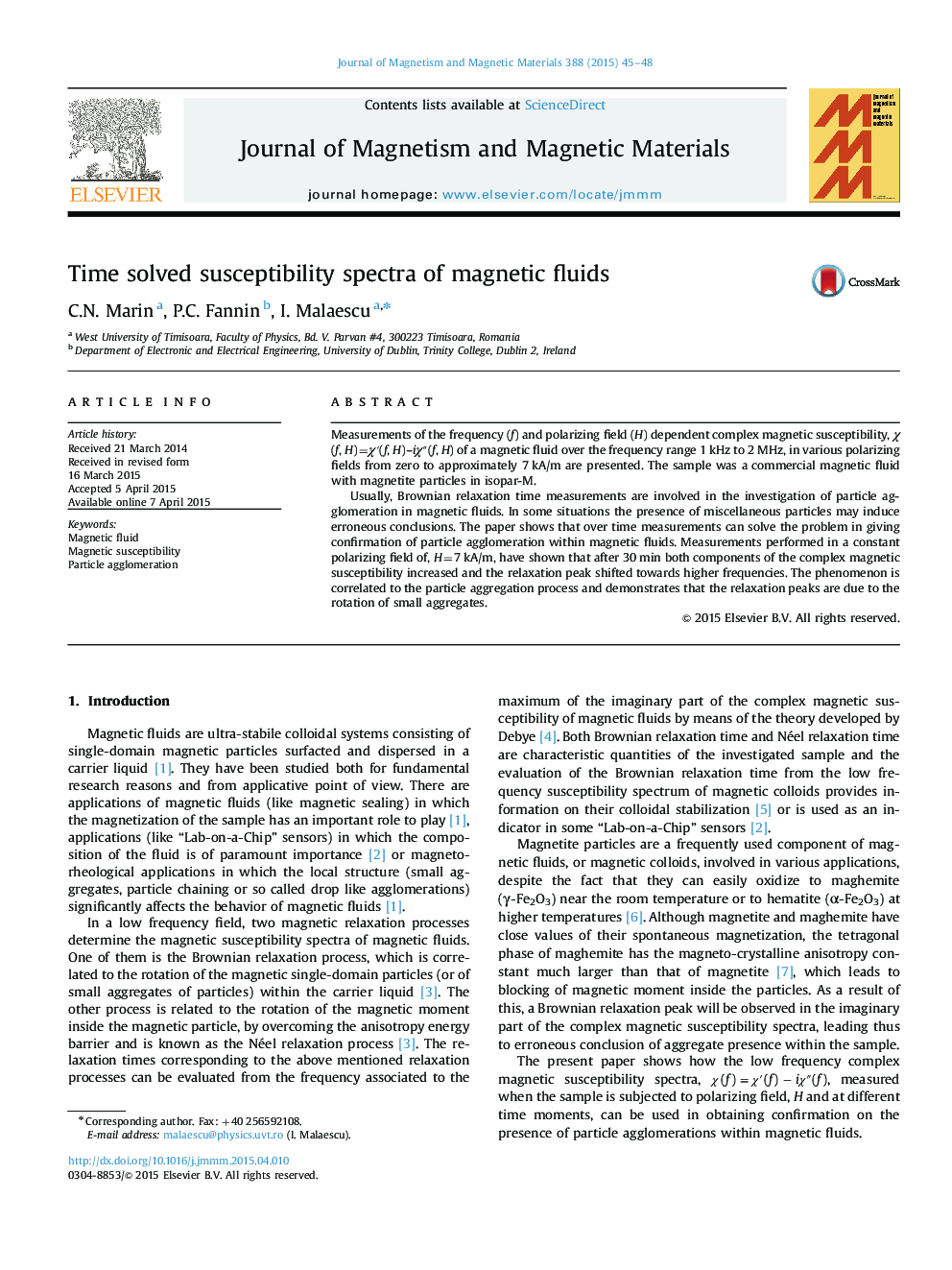 Time solved susceptibility spectra of magnetic fluids