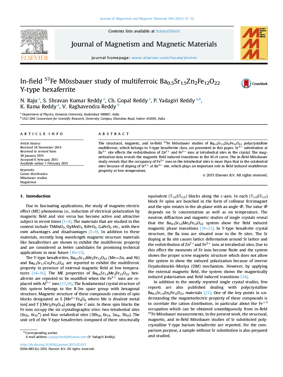 In-field 57Fe Mössbauer study of multiferroic Ba0.5Sr1.5Zn2Fe12O22 Y-type hexaferrite