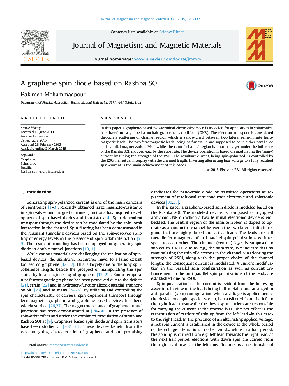 A graphene spin diode based on Rashba SOI