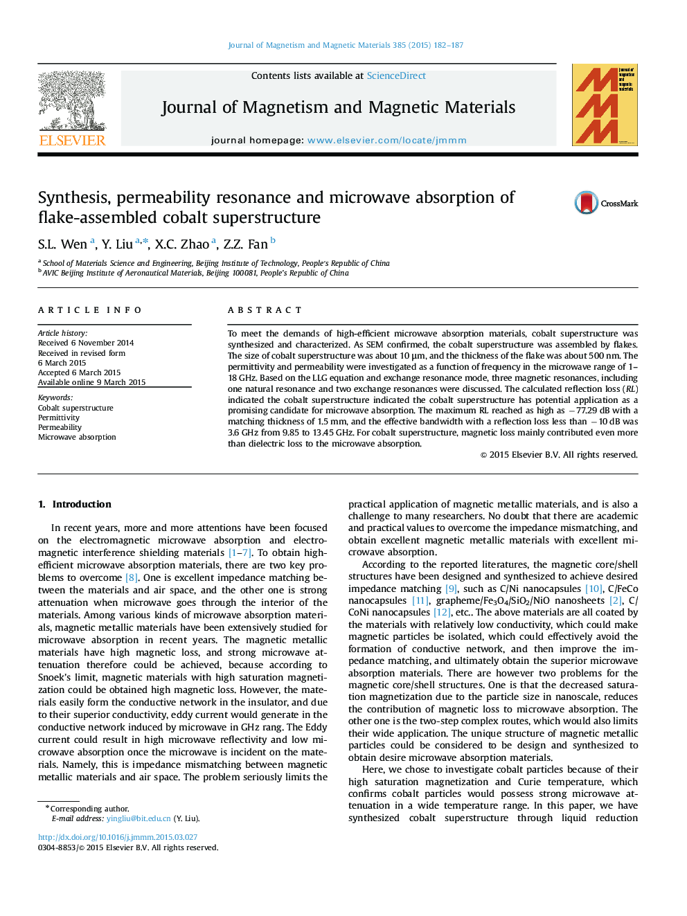 Synthesis, permeability resonance and microwave absorption of flake-assembled cobalt superstructure