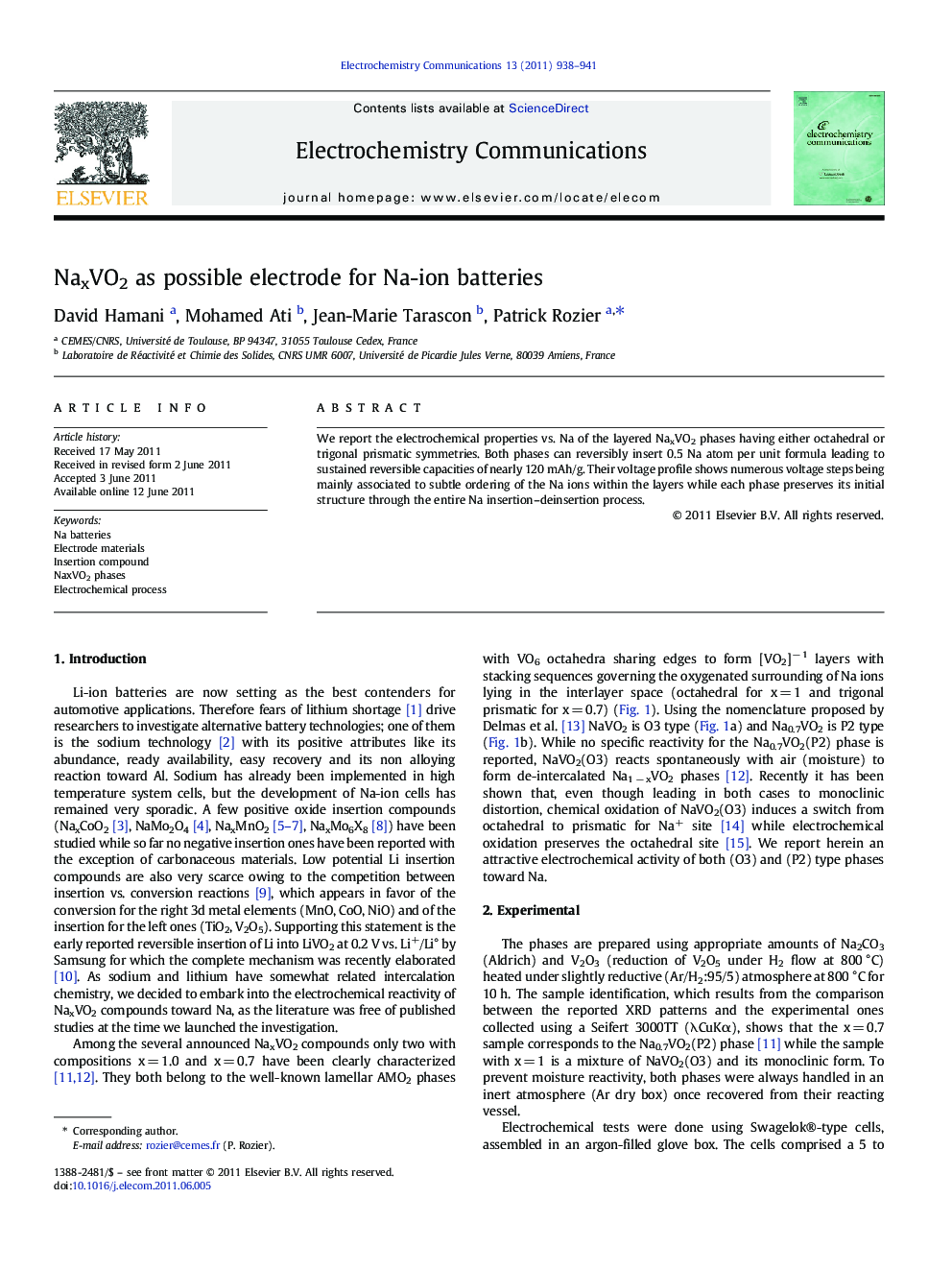 NaxVO2 as possible electrode for Na-ion batteries