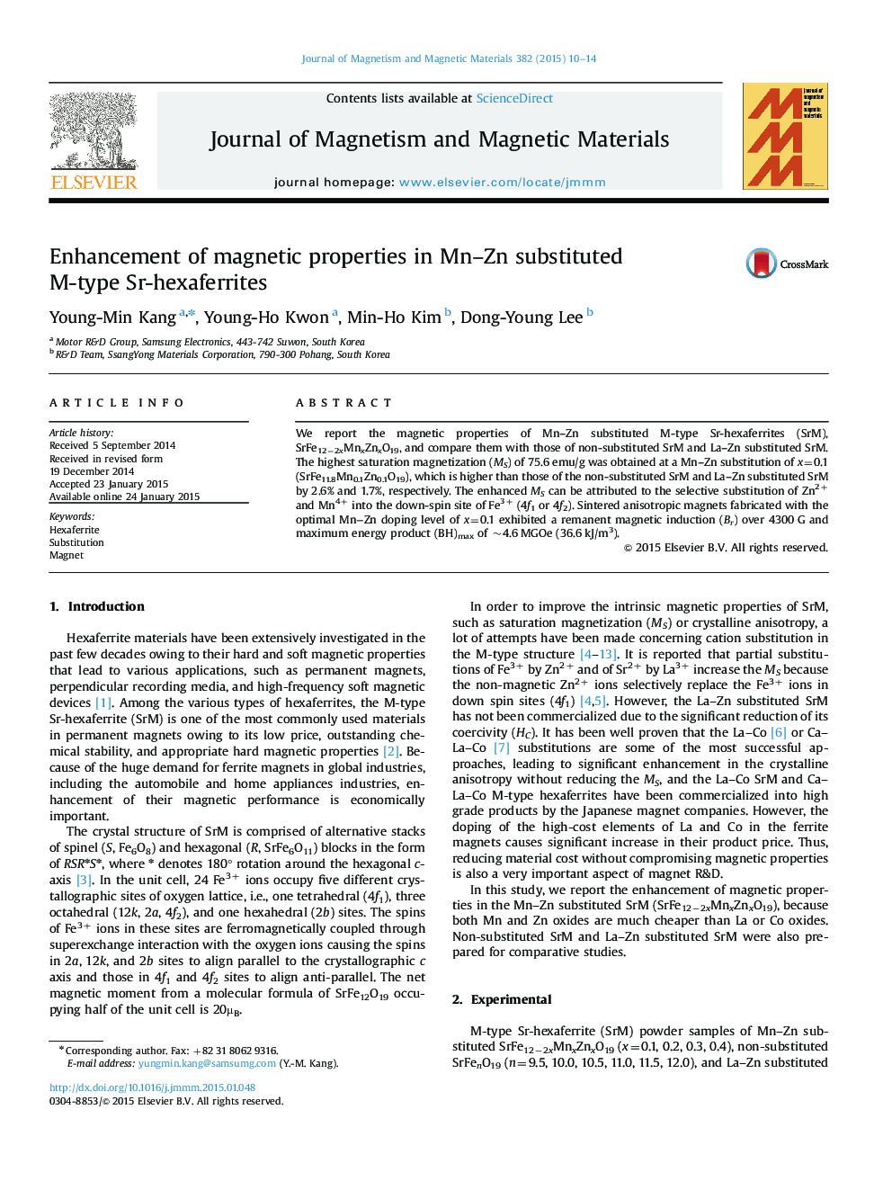 Enhancement of magnetic properties in Mn–Zn substituted M-type Sr-hexaferrites