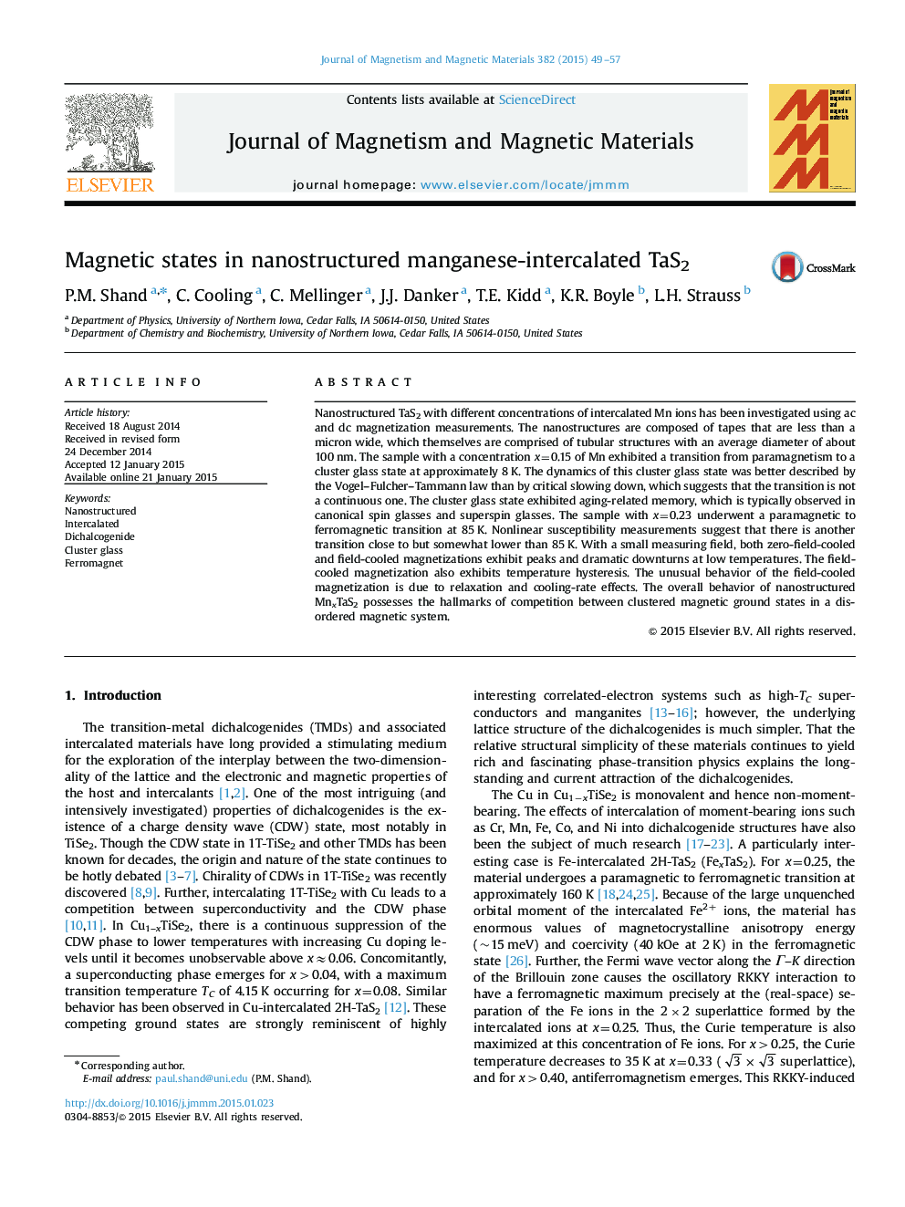 Magnetic states in nanostructured manganese-intercalated TaS2