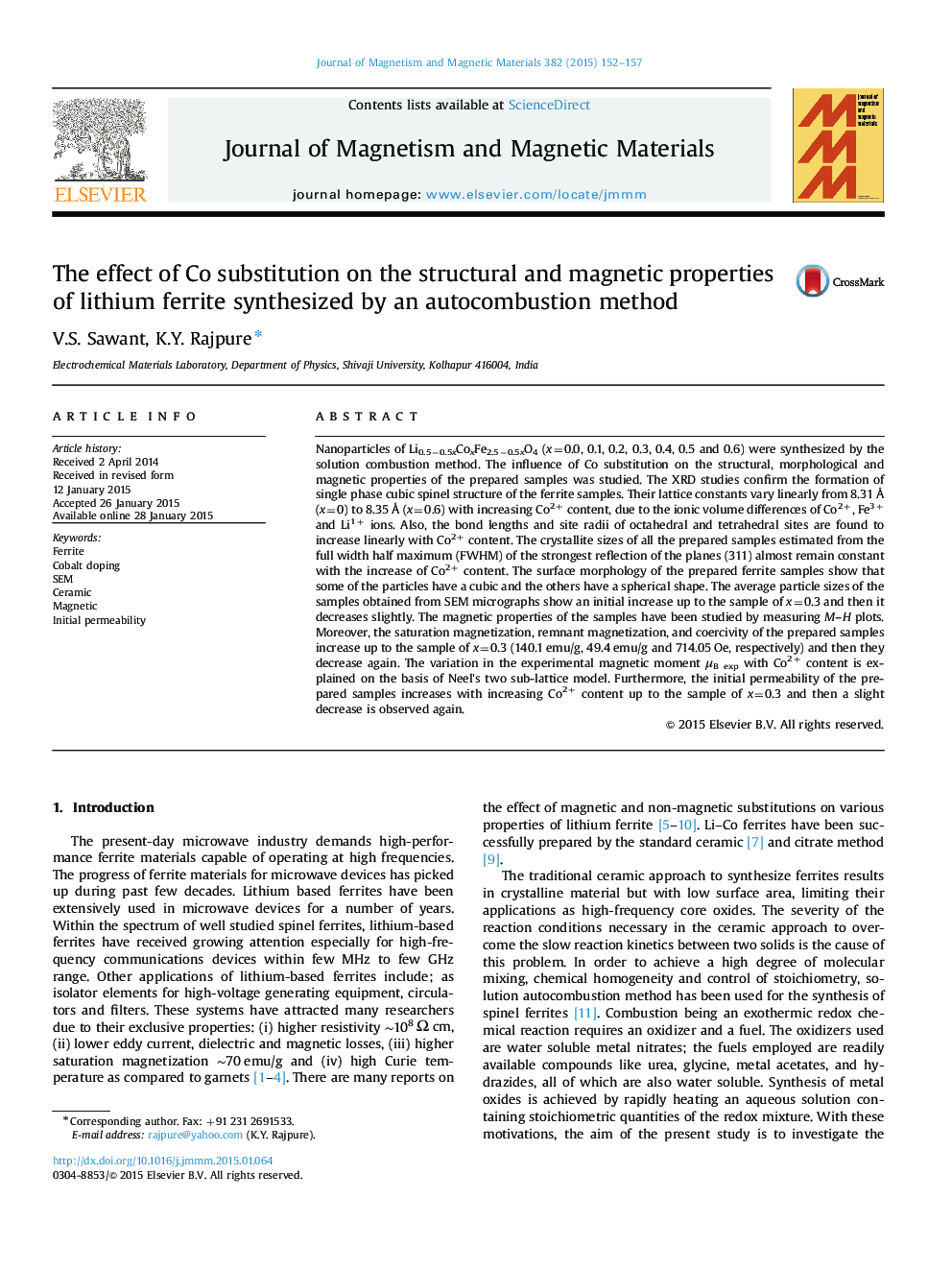 The effect of Co substitution on the structural and magnetic properties of lithium ferrite synthesized by an autocombustion method