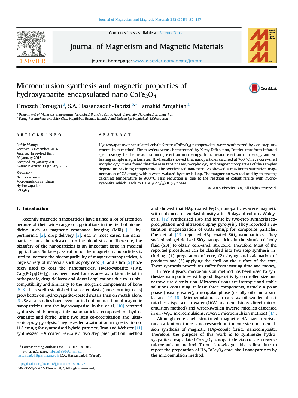 Microemulsion synthesis and magnetic properties of hydroxyapatite-encapsulated nano CoFe2O4