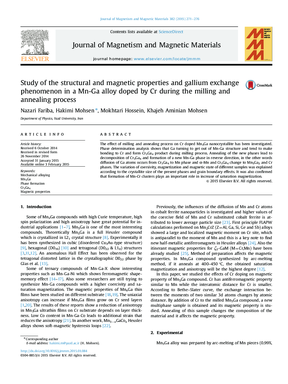 Study of the structural and magnetic properties and gallium exchange phenomenon in a Mn-Ga alloy doped by Cr during the milling and annealing process