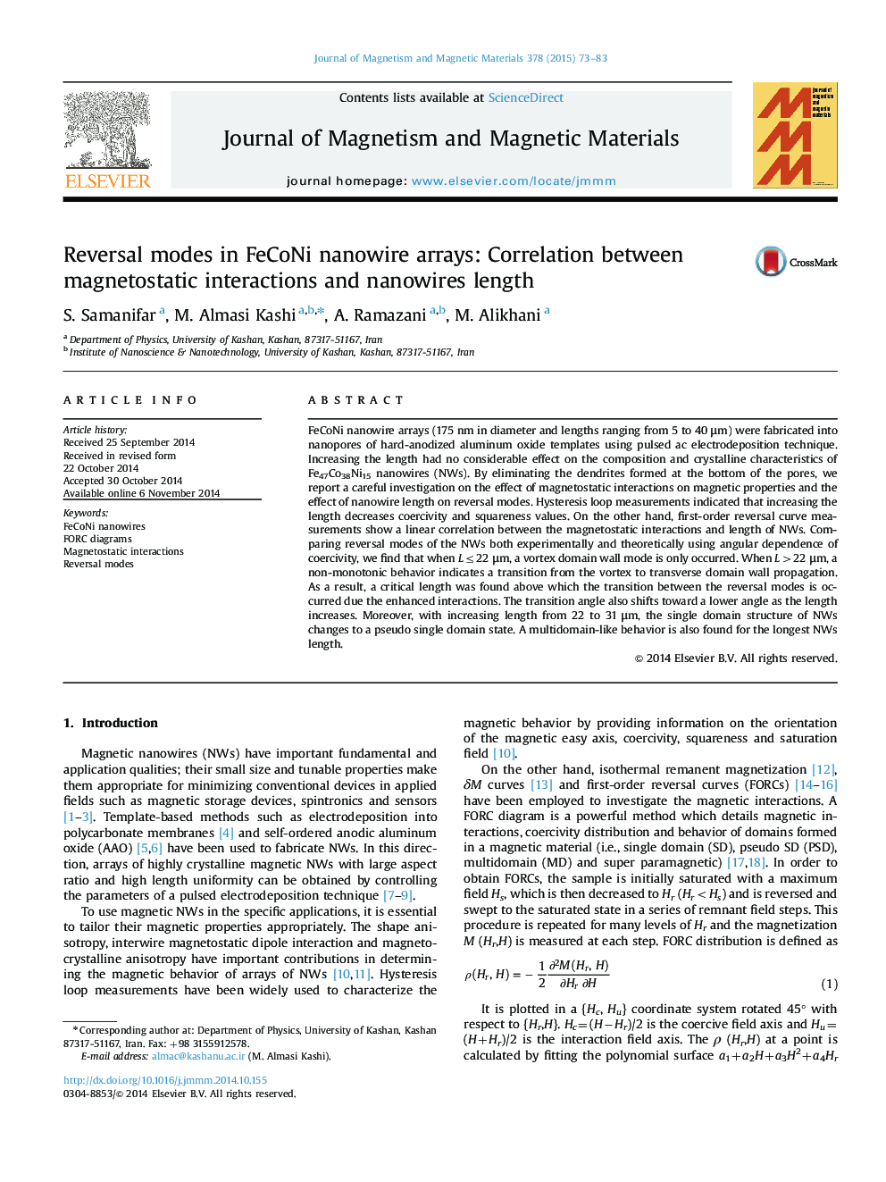 Reversal modes in FeCoNi nanowire arrays: Correlation between magnetostatic interactions and nanowires length