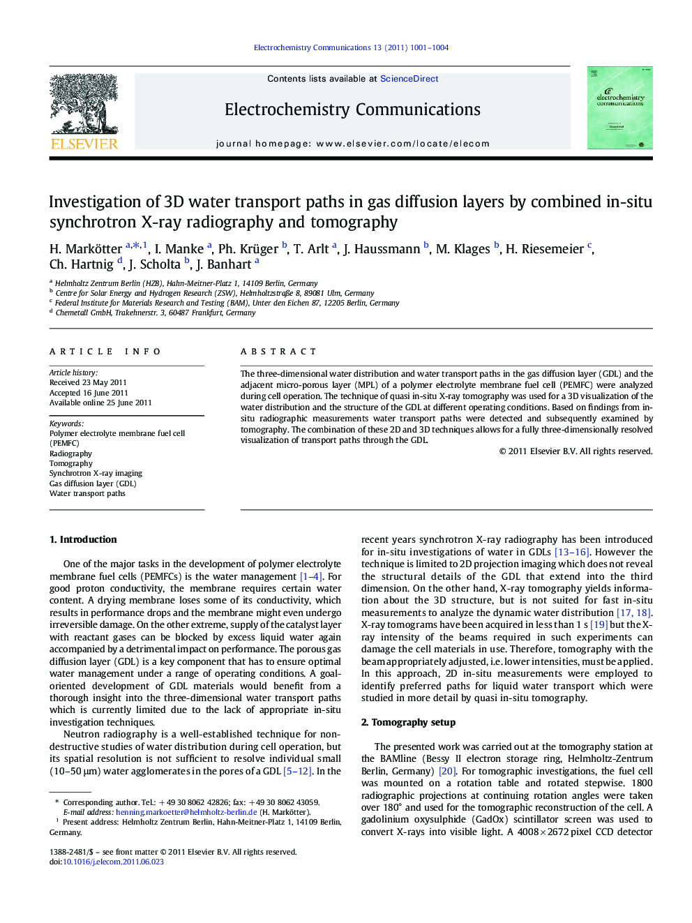 Investigation of 3D water transport paths in gas diffusion layers by combined in-situ synchrotron X-ray radiography and tomography