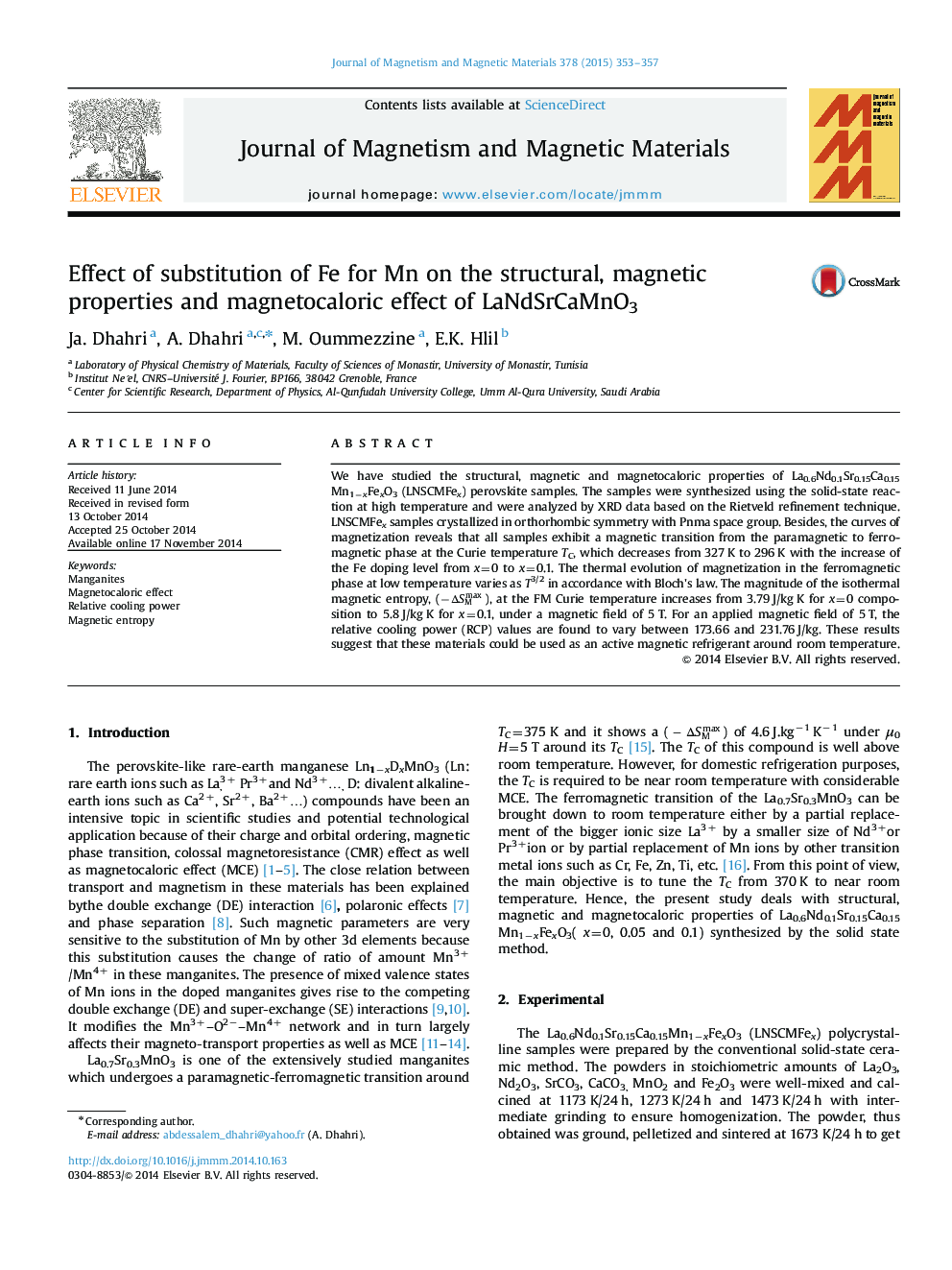 Effect of substitution of Fe for Mn on the structural, magnetic properties and magnetocaloric effect of LaNdSrCaMnO3