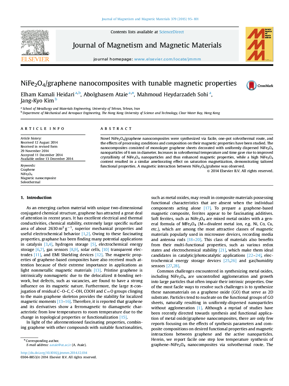 NiFe2O4/graphene nanocomposites with tunable magnetic properties