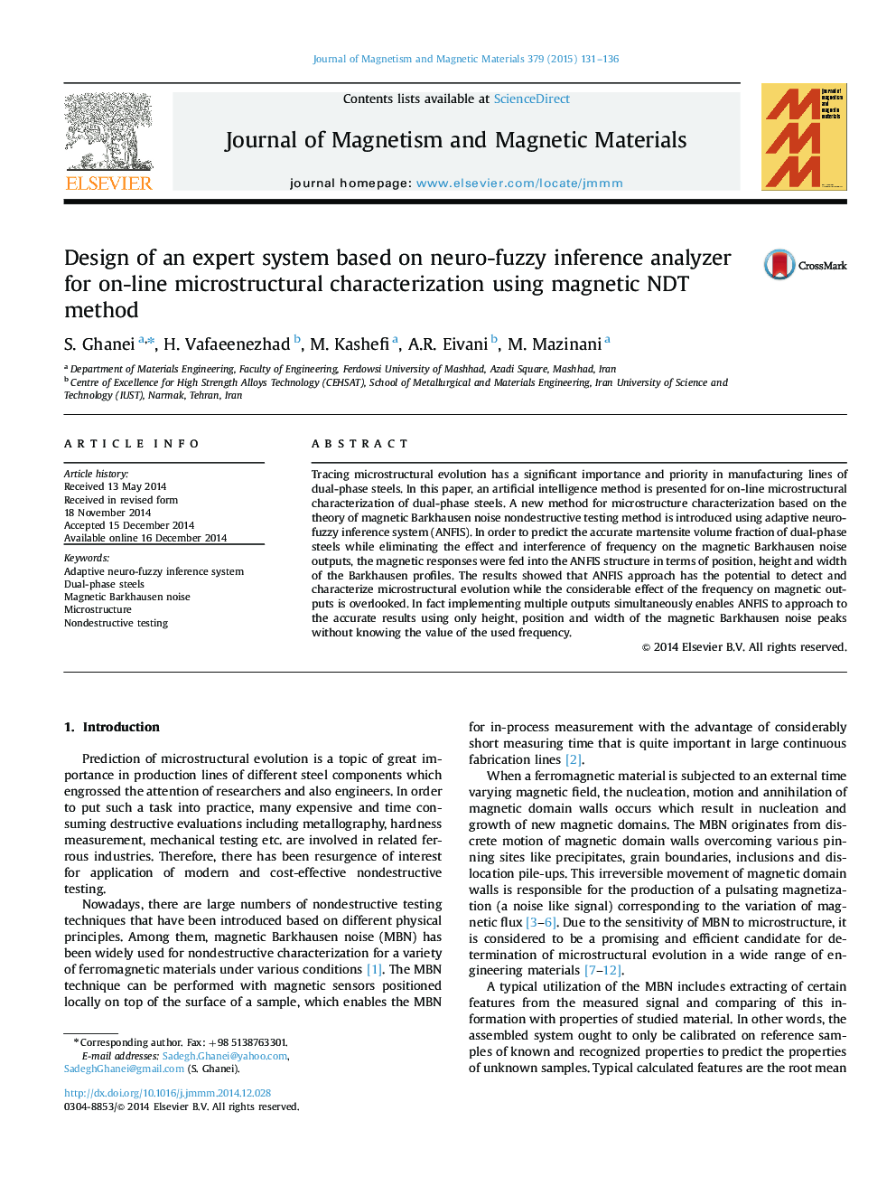 Design of an expert system based on neuro-fuzzy inference analyzer for on-line microstructural characterization using magnetic NDT method