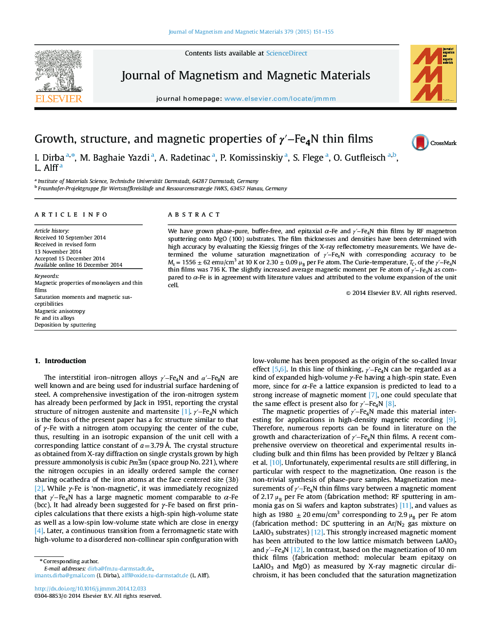 Growth, structure, and magnetic properties of γ′-Fe4Nγ′-Fe4N thin films