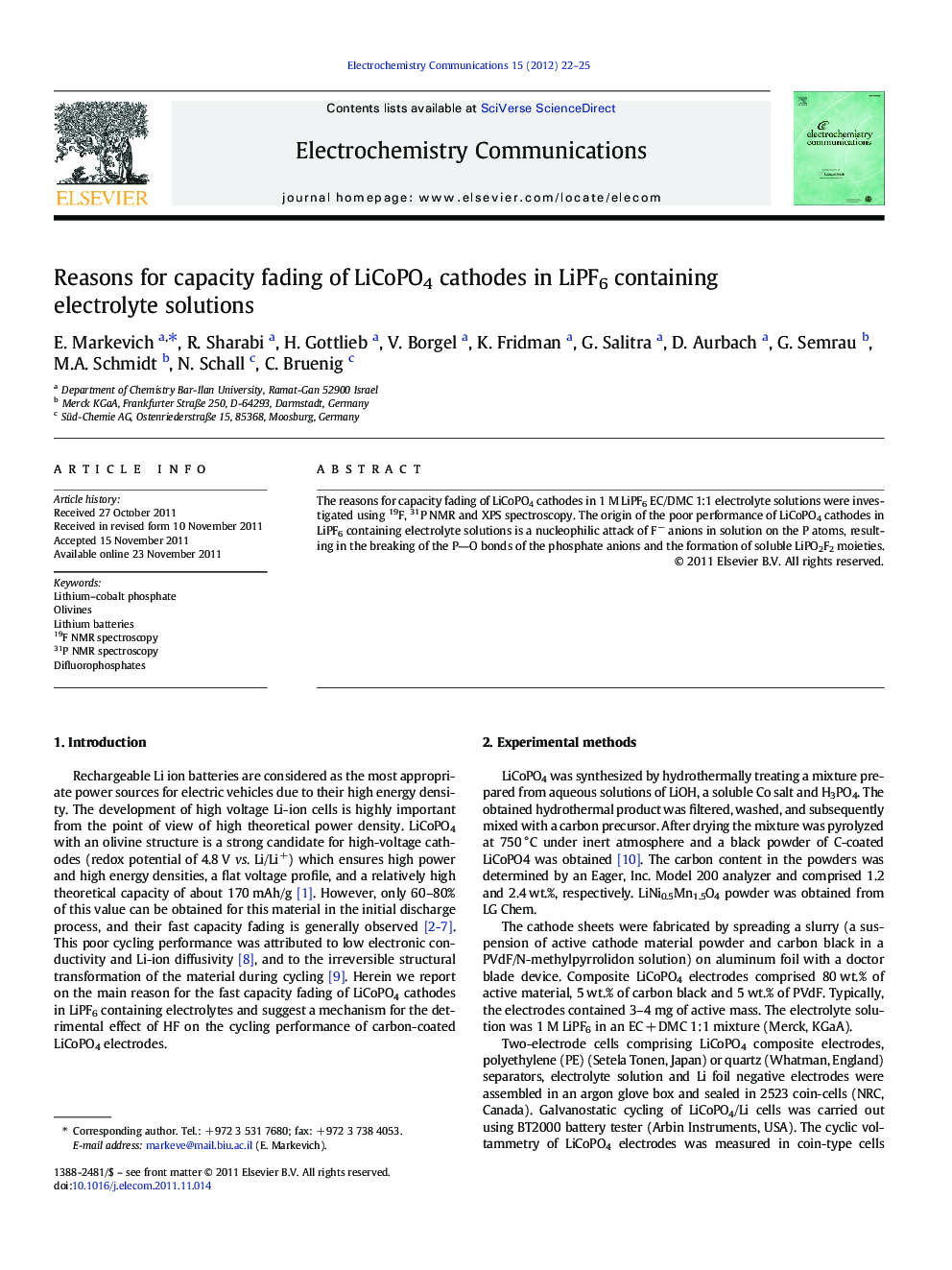Reasons for capacity fading of LiCoPO4 cathodes in LiPF6 containing electrolyte solutions